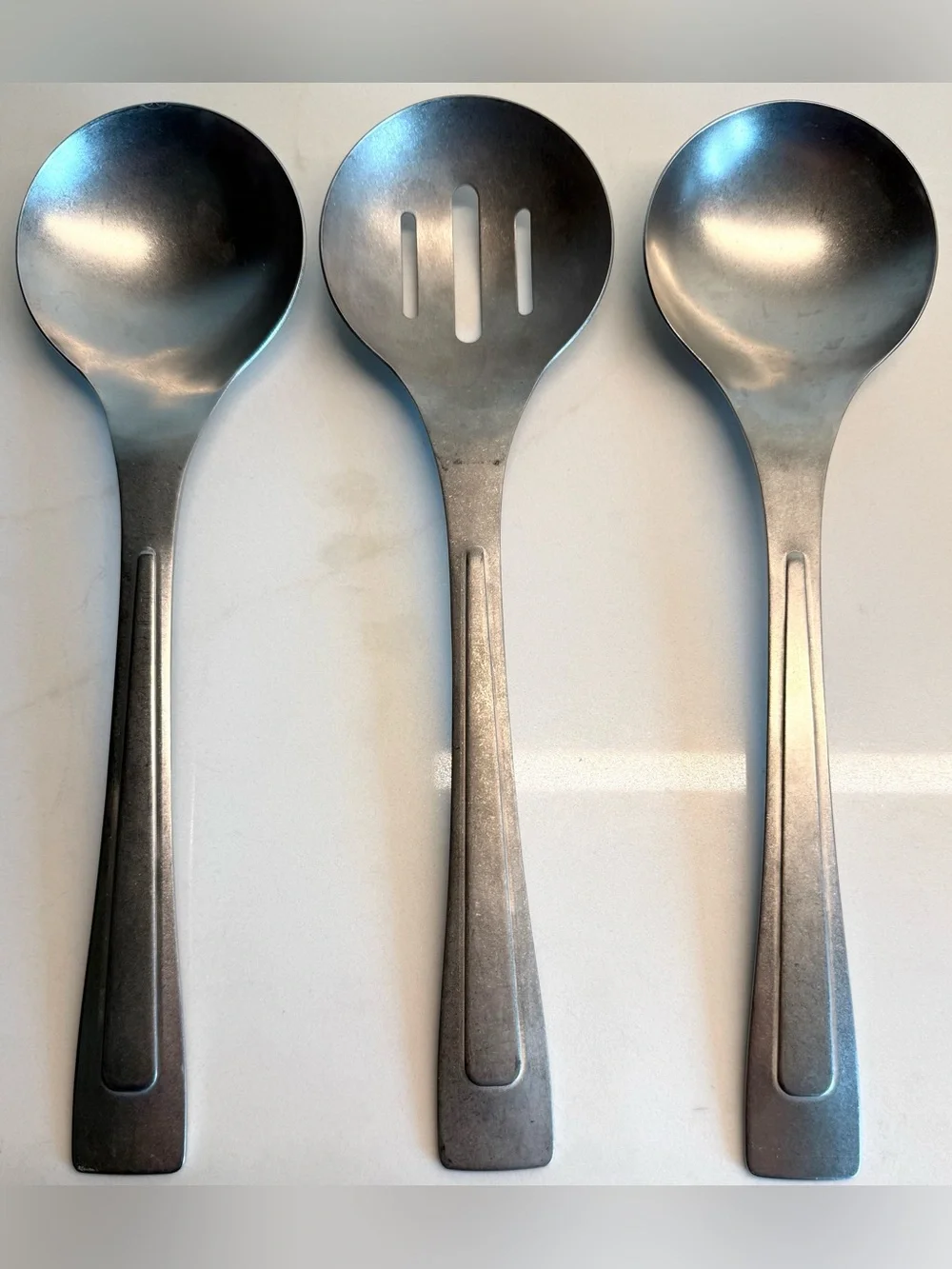 Magnolia Metal Serving Utensil Set of 3 Heavy Solid Serving Spoons